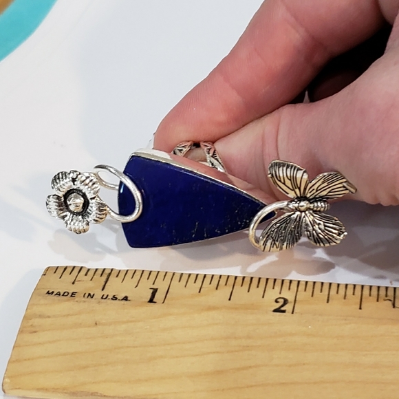 Lapis lazuli gemstone, 925 silver ring, natural stone, flower design ring - Picture 10 of 14